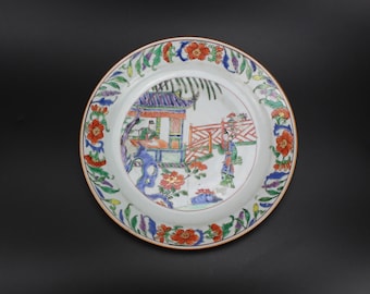 Antique Famille Verte Porcelain Plate, Kangxi Yongzheng, Romance of Western Chamber