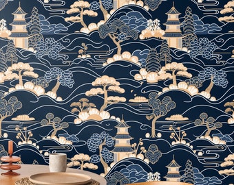 Peel and Stick Wallpaper Dark Blue Wallpaper Vintage Boho Modern Pattern Removable Wall Decor