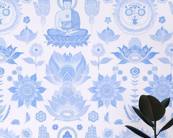 Peel and Stick Wallpaper Papel pintado azul Vintage Boho Floral Patrón Decoración de pared extraíble