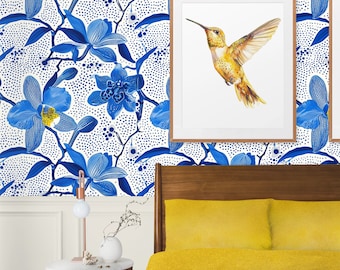 Peel and Stick Wallpaper Papel pintado azul Vintage Boho Floral Patrón Decoración de pared extraíble