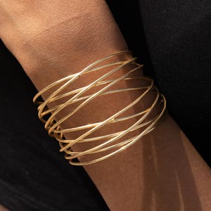 Brass Statement Cuff | Wide Geometric Gold Bracelet | Bold Openwork Bangle for Women | Armour Cuff