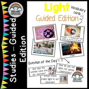 Op de afbeelding: Een kleurrijk, printbaar werkblad voor kleuters over licht. Het werkblad bevat afbeeldingen van verschillende lichtbronnen, zoals LED-strips, zaklampen en vuur. Het bevat ook vragen over licht, zoals "Hoe komt de zon in onze klas?" en "Welke voorwerpen maken licht in onze klas?"