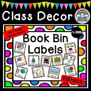 Preschool Classroom Library Book Bin/Basket Labels- Back to School