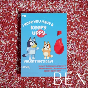 Bluey Valentine Greeting Card Set with Fuzzy Stickers, Valentine's Day, Paper, Blue, Paper,16 Count