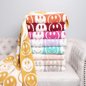 Apricus·NEW STYLE! 8 Colors! Happy Face Super Luxury Soft Throw Blanket·60x50·Soft Throw·Cozy Throw Blanket·ComfyLuxe
