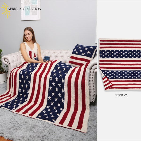 Apricus· New! US Flag Print Luxury Soft Throw Blanket·Matching Cushion Cover·60x50·Super Soft Throw·Cozy Blanket·Luxury Blanket·ComfyLuxe
