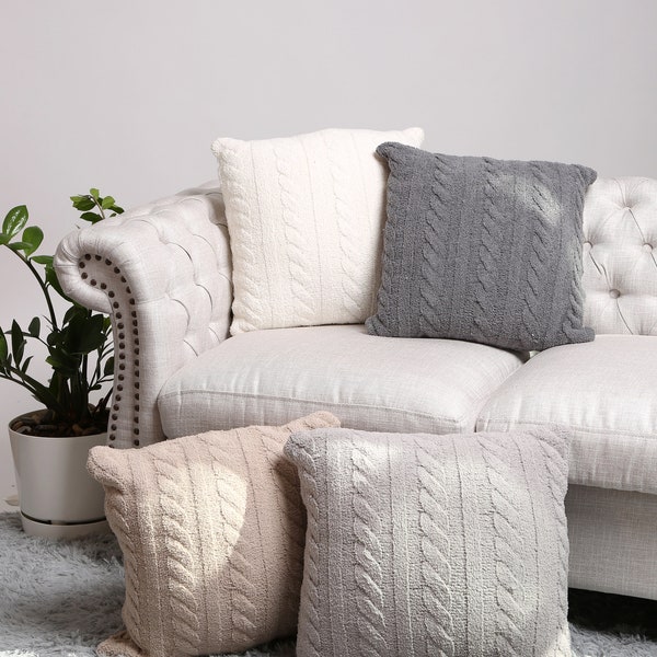 Apricus·New! Solid Cable Knit Pattern Cushion Cover! Luxury Soft Couch Pillow Cover·Cozy·Luxury·ComfyLuxe·Fits 18x18 & 20x20