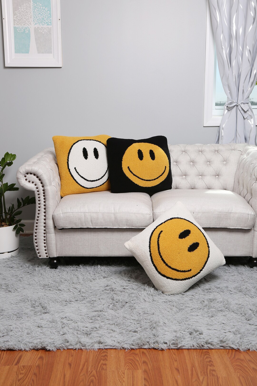 Apricusnew Happy Face Print Cushion Cover Luxury Soft Couch Pillow