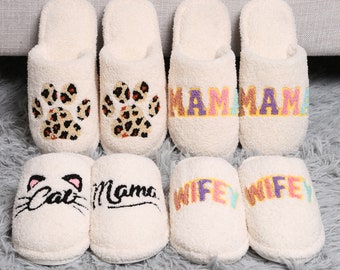 Apricus·New Design! 4 Styles Dog Paw·Cat Mom·Wifey·Mama Luxury Soft Cozy Women Winter Slip-on Slippers ComfyLuxe