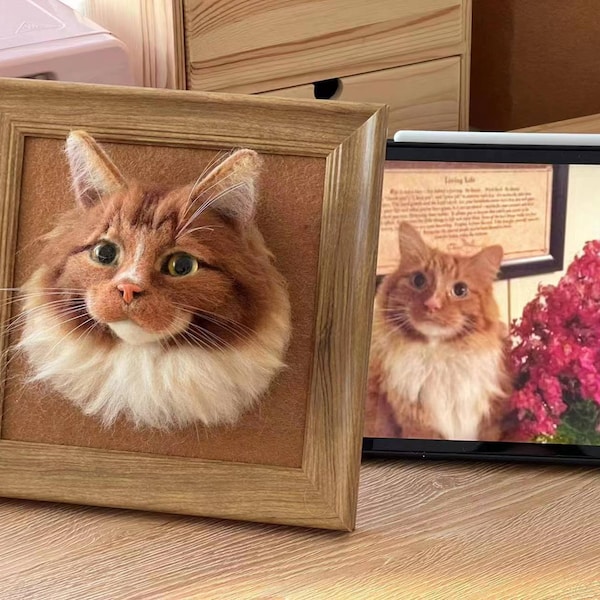 Portrait d'animal de compagnie 3D en feutre de laine | Portrait d'animal de compagnie personnalisé en laine | Cadre commémoratif en laine pour chien/chat | Cadeau pour amoureux des animaux de compagnie | Cadeau de perte d'animal de compagnie