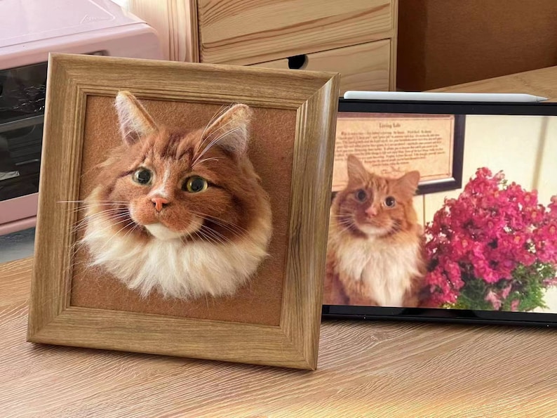 3D Wollfilz Tierportrait Personalisierte Wolle Haustier Porträt Wollhund / Katzen-Gedenkrahmen Geschenk für Tierliebhaber Haustier Verlust Geschenk Bild 1