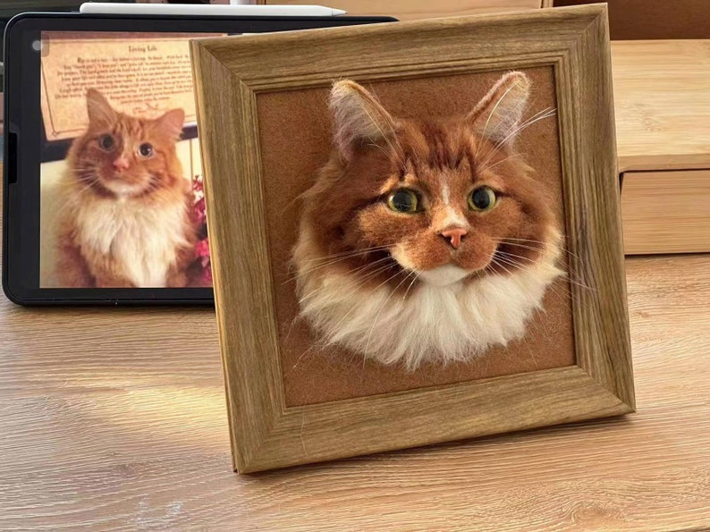 3D Wollfilz Tierportrait Personalisierte Wolle Haustier Porträt Wollhund / Katzen-Gedenkrahmen Geschenk für Tierliebhaber Haustier Verlust Geschenk Bild 3