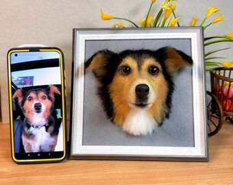 3D Wollfilz Haustierportrait | Personalisiertes Haustierportrait aus Wolle | Gedenkrahmen für Hunde und Katzen aus Wolle | Geschenk für Haustierliebhaber | Geschenk zum Verlust eines Haustiers