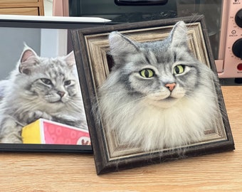 3D Wollfilz Tierportrait | Personalisierte Wolle Haustier Porträt | Wollhund / Katzen-Gedenkrahmen | Geschenk für Tierliebhaber | Haustier Verlust Geschenk