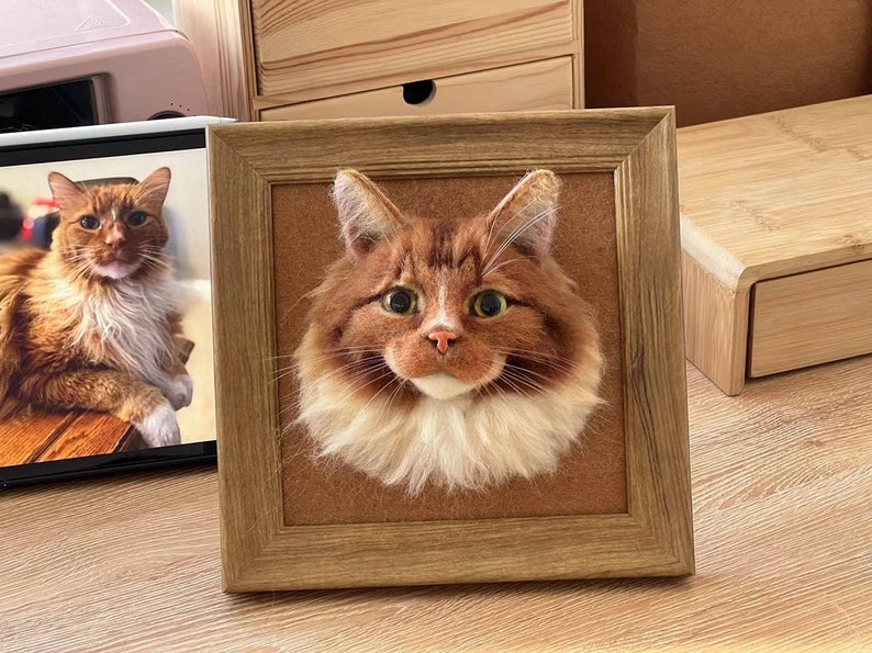 3D Wollfilz Tierportrait Personalisierte Wolle Haustier Porträt Wollhund / Katzen-Gedenkrahmen Geschenk für Tierliebhaber Haustier Verlust Geschenk Bild 4