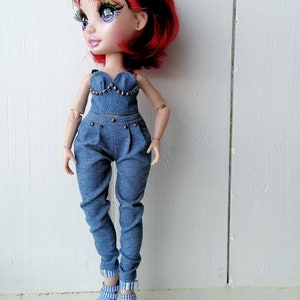 Rainbow High Outfit - Denim top with matching high waisted pleated pants - 2 piece fashion set for Rainbow and Shadow High dolls