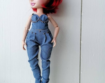 Rainbow High Outfit - Jeans Top mit passender hoch taillierter Bundfaltenhose - 2 teiliges Fashion Set für Rainbow und Shadow High Puppen