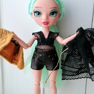 Top, shorts, jacket and skirt - 4 Piece Outfit for Rainbow High - Black Dress look - Fashion for Petite Curvy