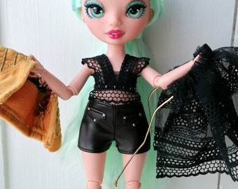 Top, Shorts, Jacke und Rock - 4-Teiler Outfit für Rainbow High - Black Dress Look - Fashion for Petite Curvy