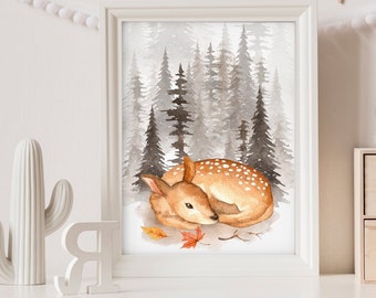 Fawn op een open plek Poster, Kids Poster, Poster Forest Animals, Kids Decoratie