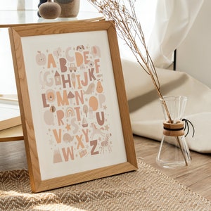 Póster Alfabeto Boho, Póster de la habitación de los niños, Póster de la habitación de los niños, Letras aprender, Carteles Boho, Decoración Boho, Decoración de la habitación de los niños, Colores neutros P2