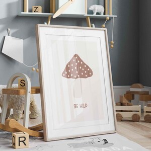 Póster Toadstool, be wild, decoración para la habitación de los niños, niños felices, cuadros decorativos, carteles felices, colores boho, habitación infantil boho, lindo, P45