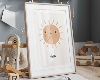 Poster Boho Sun, kamerinrichting, kinderposters, zonneposter, gelukkige zon, boho decor, boho interieur, kamerposters, neutraal decor, boho serre, P10