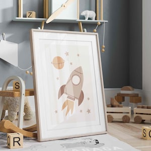 Póster Boho Rocket, decoración para la habitación, carteles decorativos, decoración de paredes, colores neutros, boho cohete. decoración de la habitación de los niños, espacio boho, habitación infantil P4