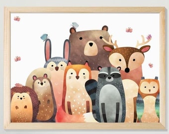 Forest Family poster, kids room decor, forest animals, family animals picture, decorative posters, animals team, wall decor, cute animals, 2