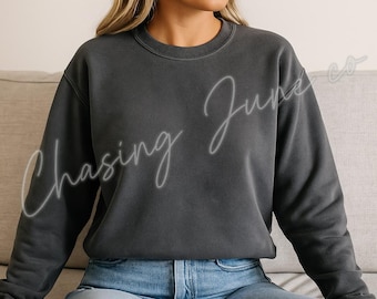 Comfort Colors Pepper Crewneck Sweatshirt Mockup | Blank CC1566 Pullover | Cozy Lifestyle Photo | Heavy Blend Unisex Sweatshirt
