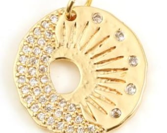 18K Gold Celestial Galaxy Sun Charm Clear Rhinestone