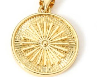 18K Gold Sun Rays Sun Burst Medallion Coin Charm