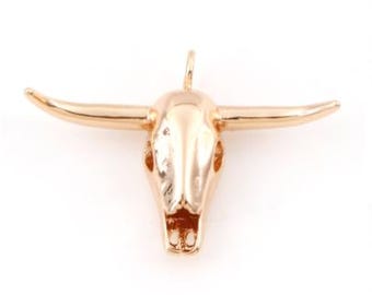 18K Gold Boho Cow Head Longhorn Skull Charm