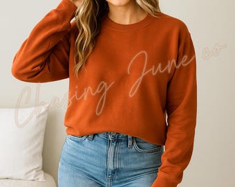 Gildan 2500 Texas Orange Long Sleeve | Mockup | Blank 2500 Long Sleev Tee | Cozy Lifestyle Photo | Heavy Blend Unisex Long Sleeve