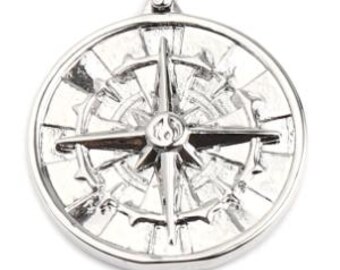 18K Gold Round Compass Galaxy Star Charm Silver