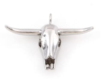 18K Gold Boho Cow Head Longhorn Skull Charm Silver