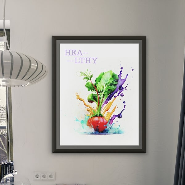 Vegan Food Wall Art, Food Nutrition, Vegetable Poster, Veggies Print, Colorful Kitchen Décor, Food Art, Printable Wall Art, Digital Download