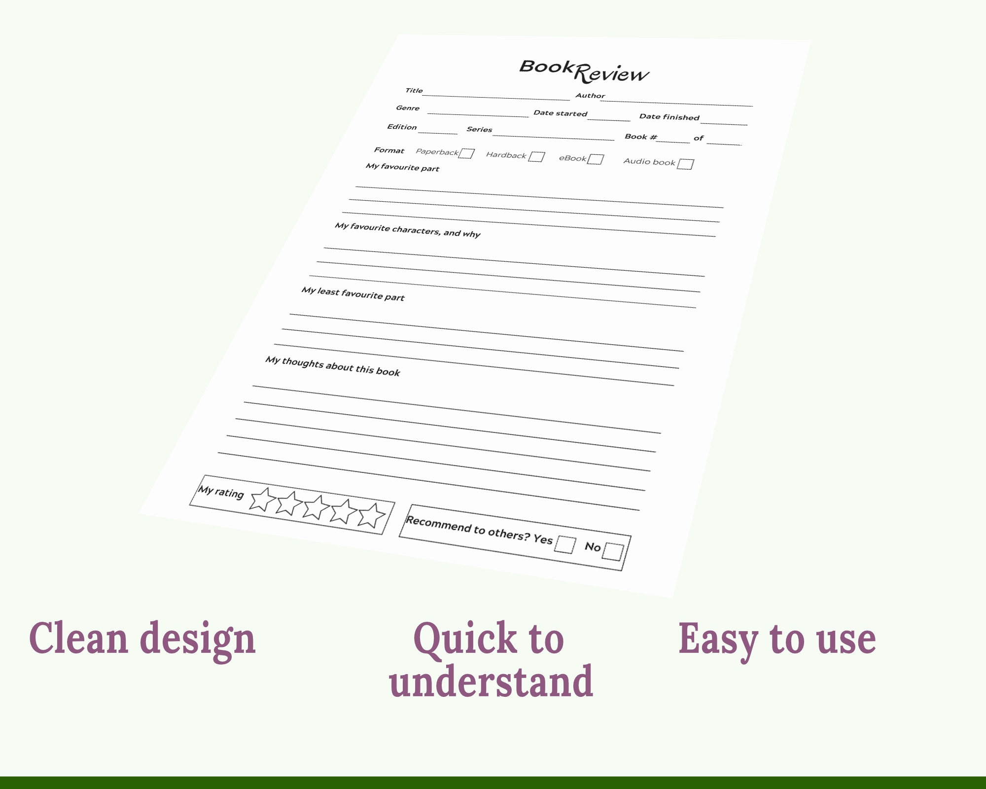 Printable Book Review PDF Instant Digital Download Personal Use ...