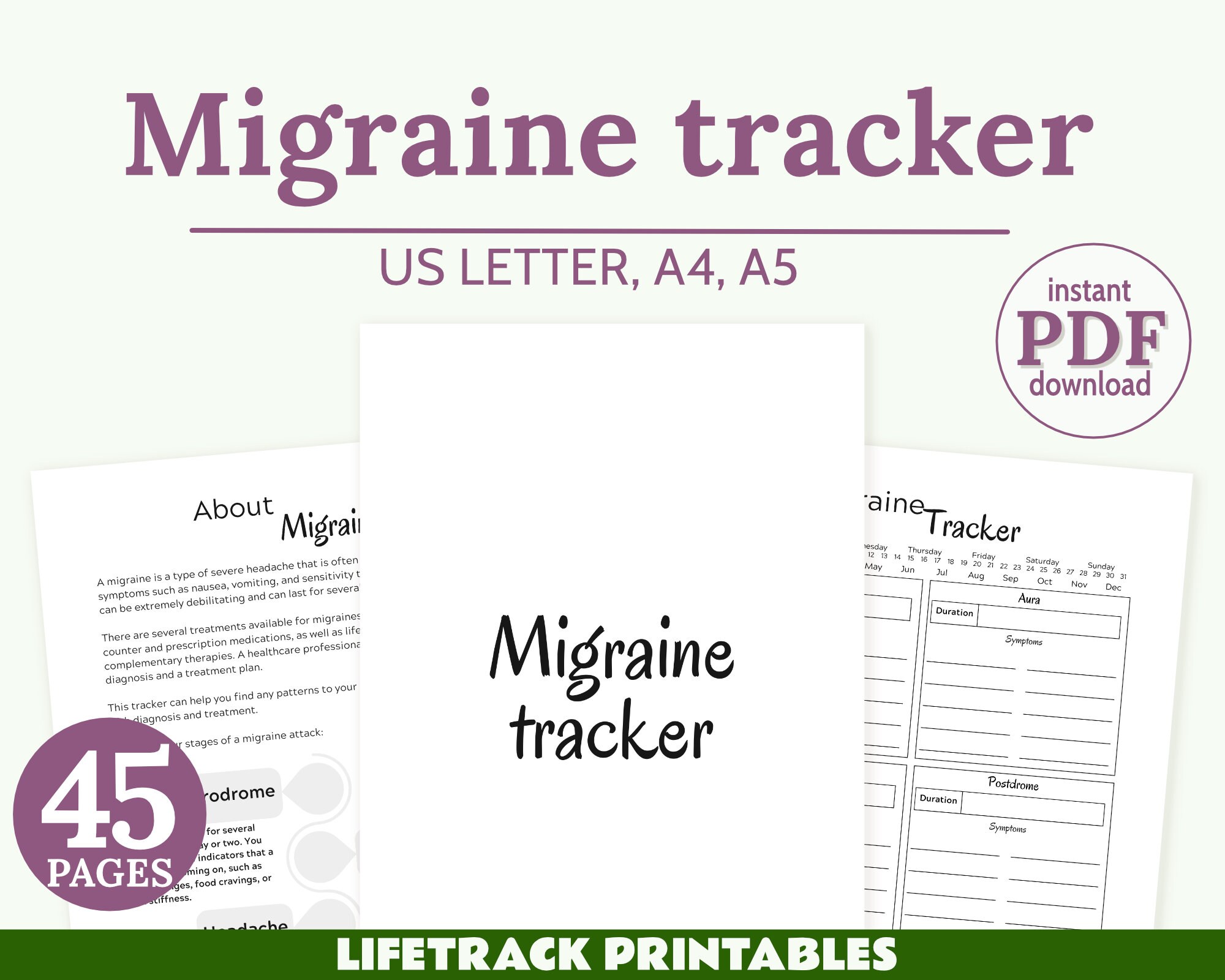 Printable Migraine Tracker and Planner PDF Instant Digital Download ...