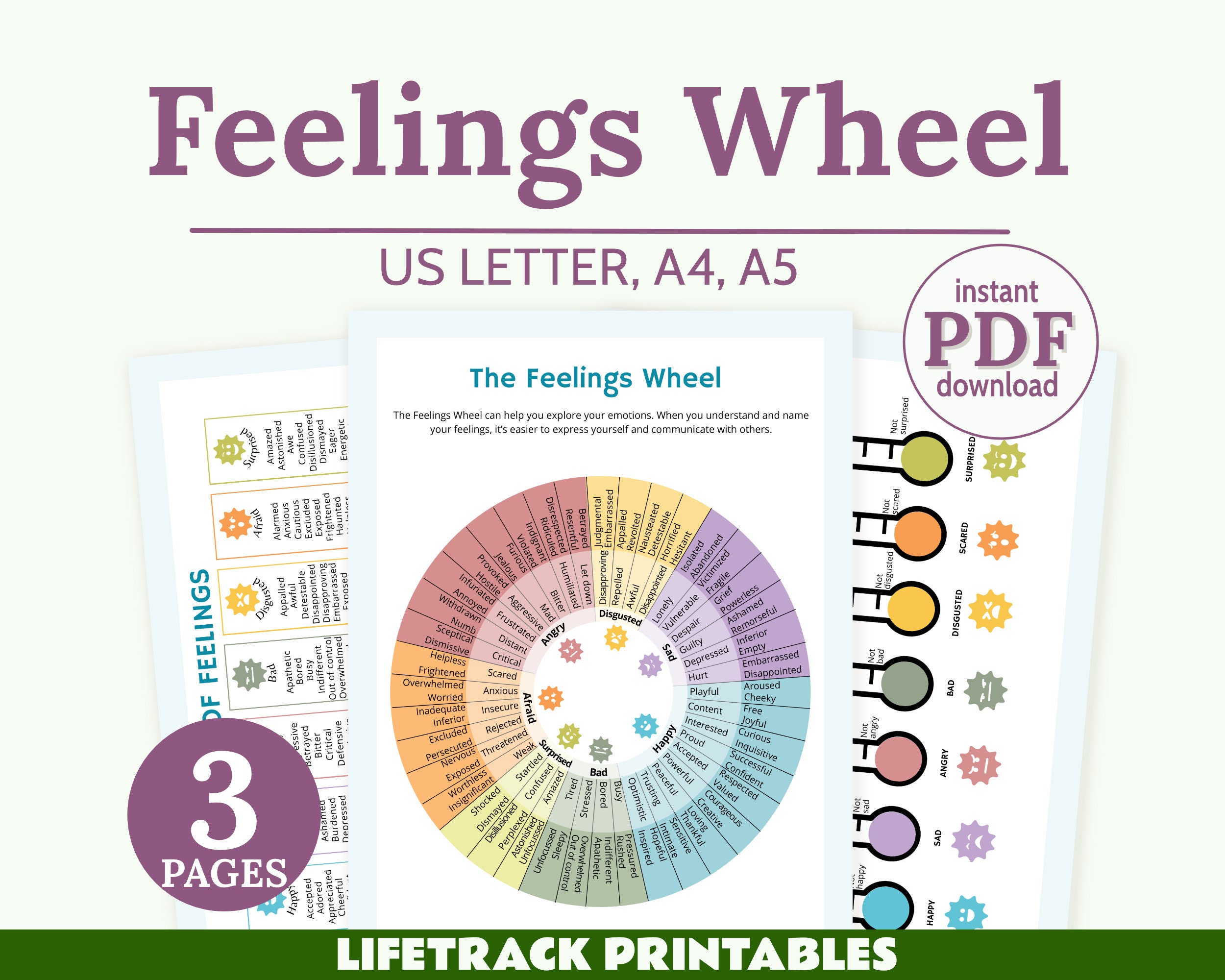 Feelings Wheel Emotion Wheel Printable PDF Personal - Etsy