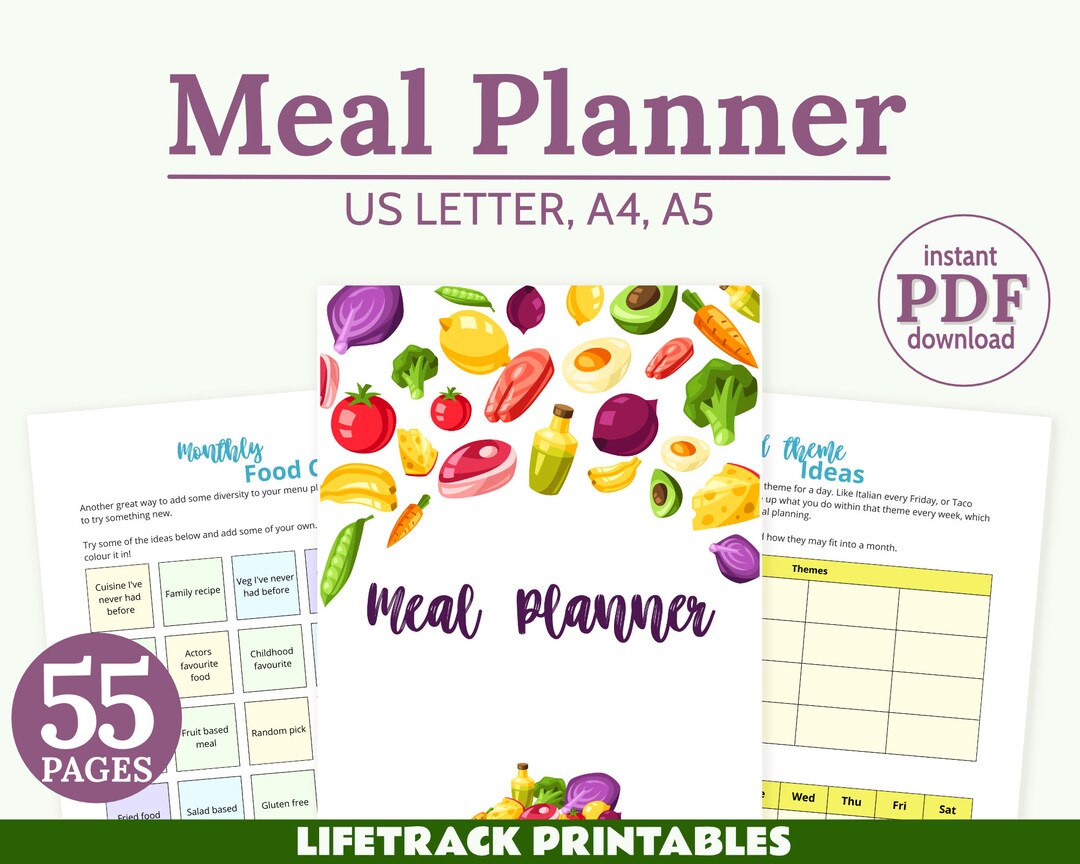 Printable Meal Planner PDF Instant Digital Download Weekly and Monthly ...