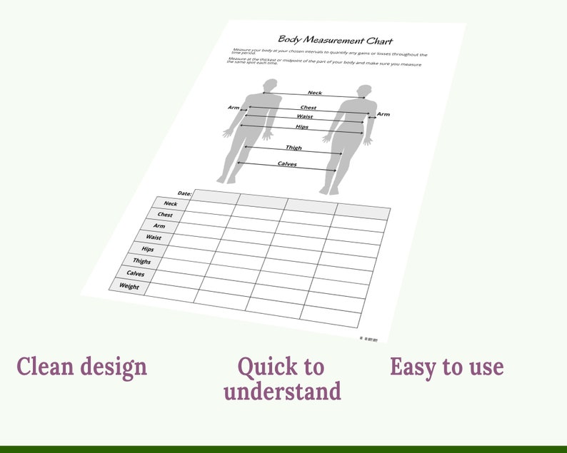 Printable Body Measurement Chart PDF Instant Digital Download Personal ...
