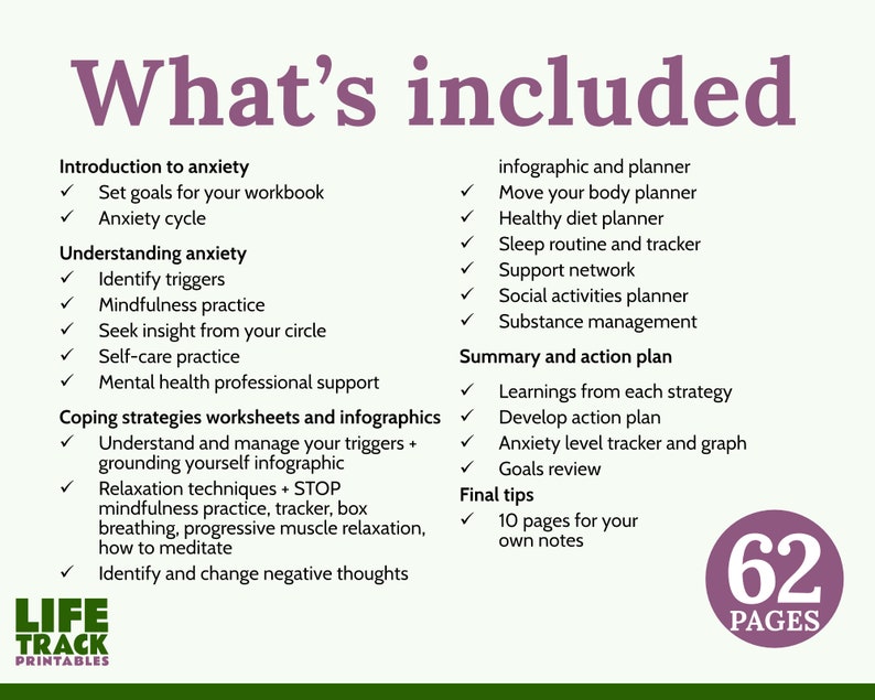 Printable Anxiety Workbook PDF Instant Digital Download Personal Use ...