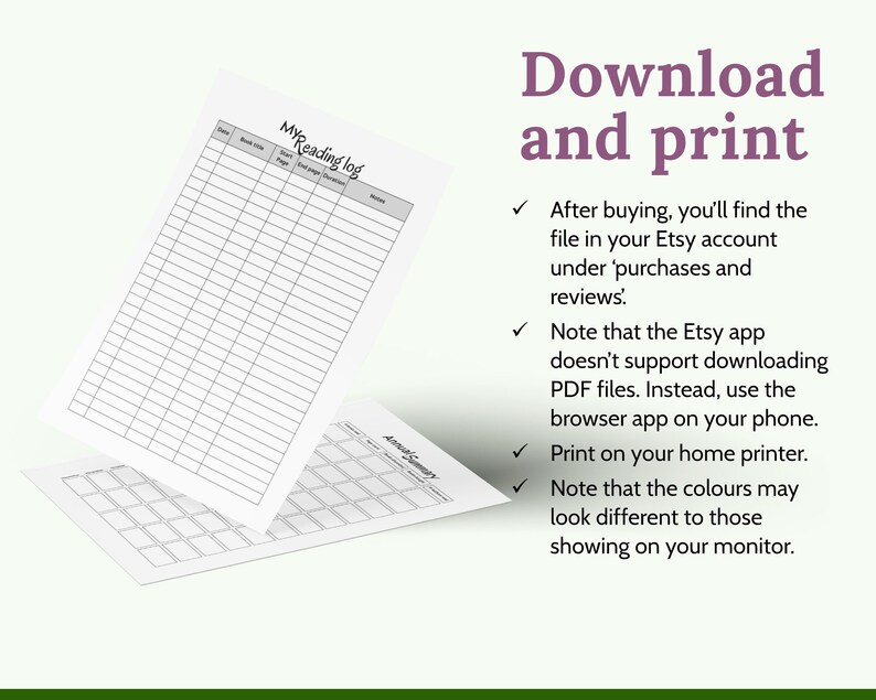 Printable Reading Log PDF Instant Digital Download - Etsy UK