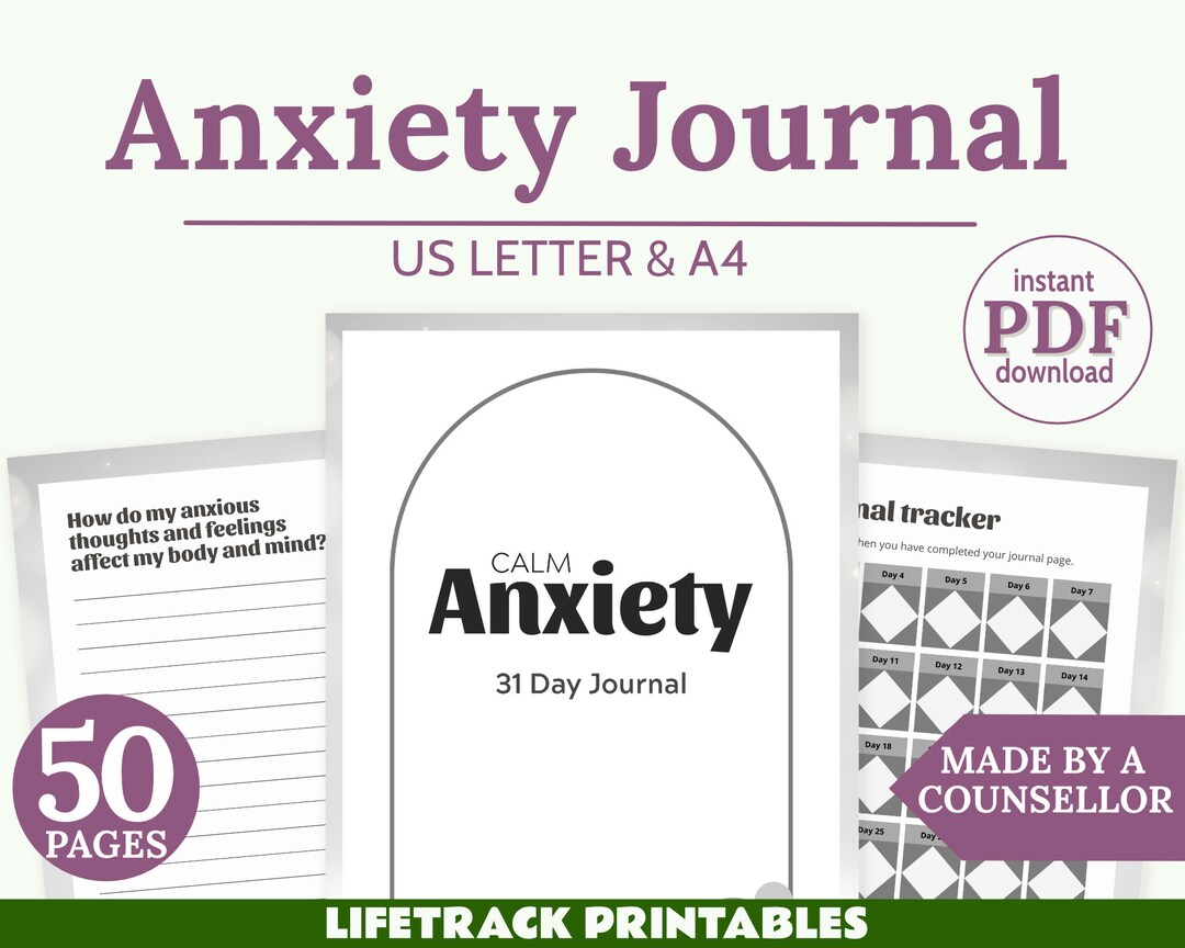 Printable Anxiety Journal PDF Instant Digital Download Prompted Journal ...