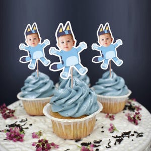 Topper per cupcake con viso personalizzato Bluey