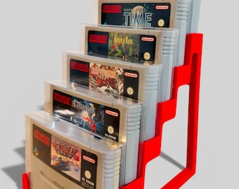 SNES with Protective Case Stand / Game Holder / Display Stand - 3D Printed for 6 Nintendo SNES Cartridges / Modules GDX#016
