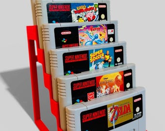 SNES Stand / Spielehalter / Display Ständer- 3D gedruckt für 6 Nintendo SNES Cartridge / Module GDX#015
