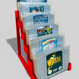 N64 with protective case stand / display stand - 3D printed / game holder suitable for 6 Nintendo N64 cartridges / with protective case modules GDX#009