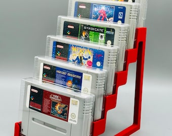 SNES with protective case stand / display stand - 3D printed for 6 cartridge / modules #GD-No-029